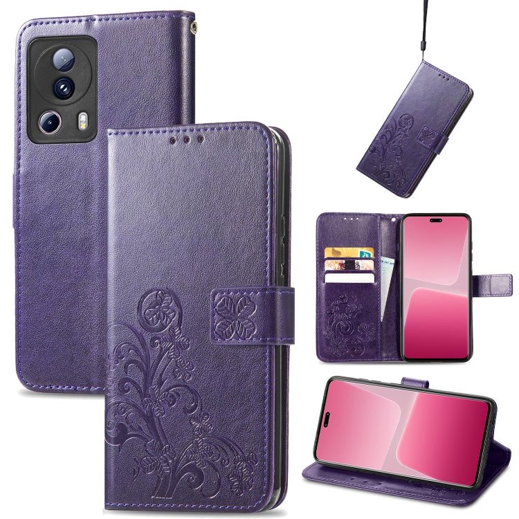 Four-leaf Clasp Embossed Buckle Leather Phone Case, For TCL 40R, For TCL 403, For TCL 405, For Xiaomi 13 Lite