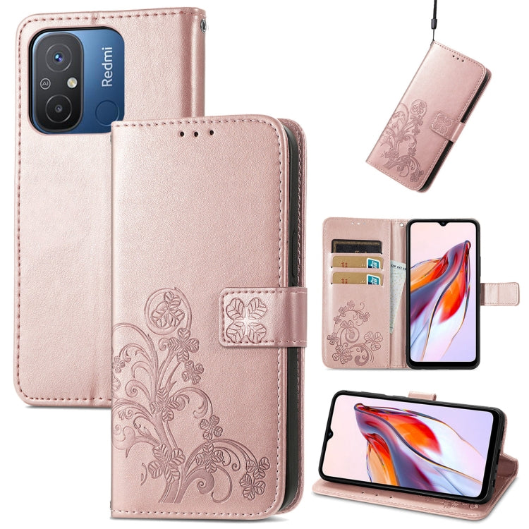Four-leaf Clasp Embossed Buckle Leather Phone Case, For Xiaomi Redmi 12C, For Xiaomi Redmi A2