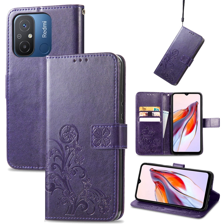 Four-leaf Clasp Embossed Buckle Leather Phone Case, For Xiaomi Redmi 12C, For Xiaomi Redmi A2