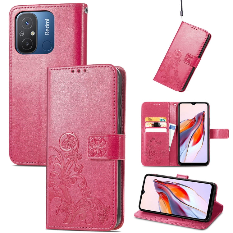 Four-leaf Clasp Embossed Buckle Leather Phone Case, For Xiaomi Redmi 12C, For Xiaomi Redmi A2