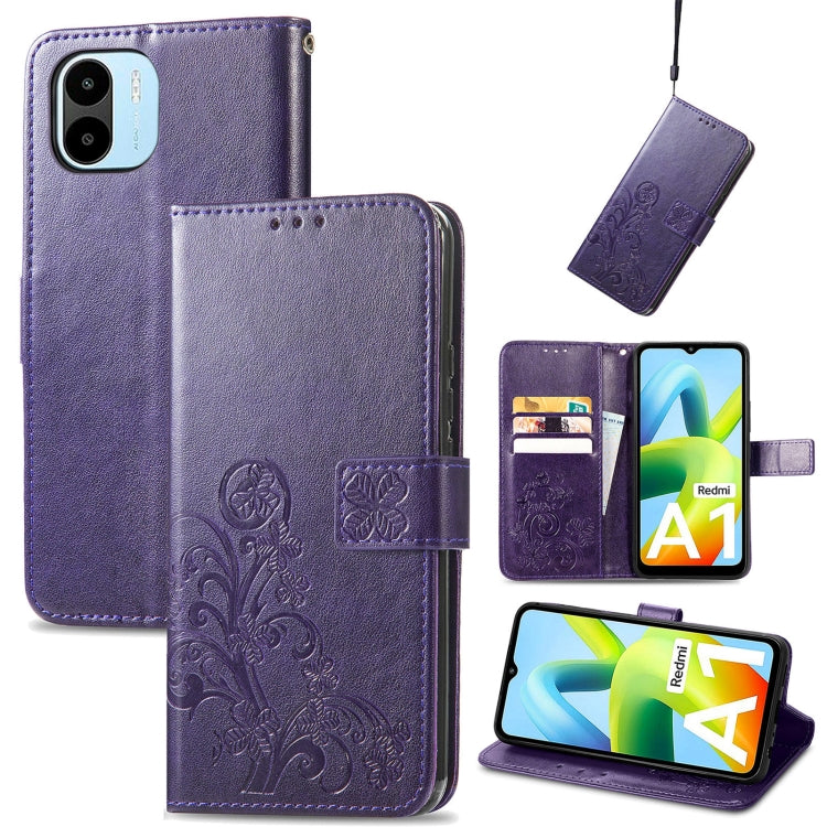 Four-leaf Clasp Embossed Buckle Leather Phone Case, For Xiaomi Redmi 12C, For Xiaomi Redmi A2