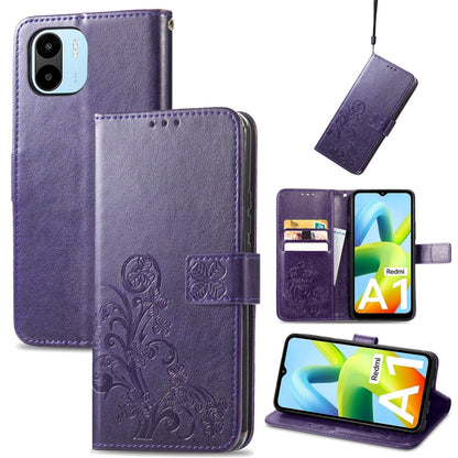 Four-leaf Clasp Embossed Buckle Leather Phone Case, For Xiaomi Redmi 12C, For Xiaomi Redmi A2