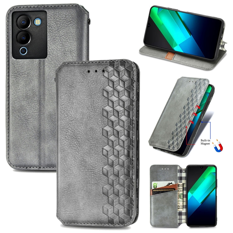 Cubic Grid Pressed Magnetic Leather Phone Case, For Infinix Note 12 G96, For Kyocera Android One S10, For OnePlus Ace 2, For Realme C55
