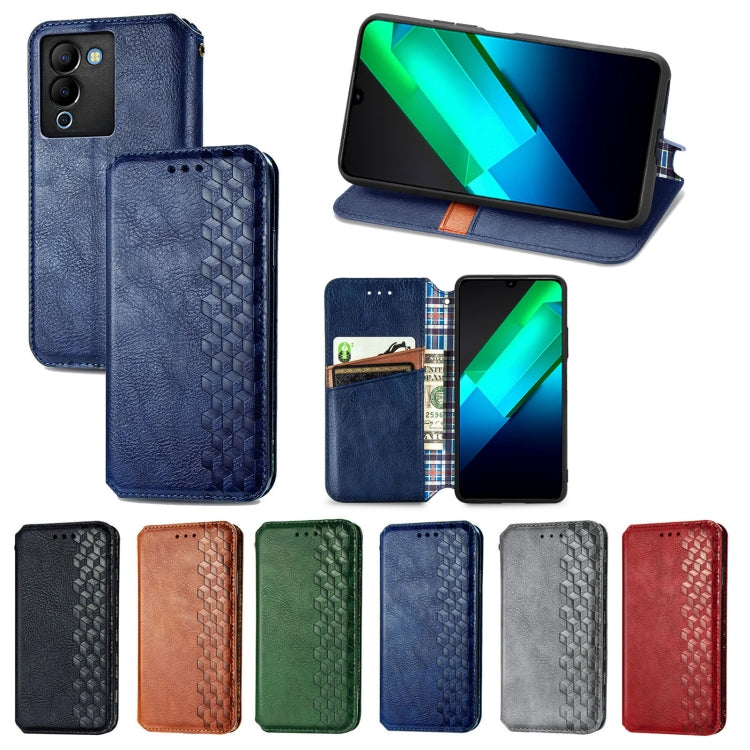 Cubic Grid Pressed Magnetic Leather Phone Case, For Infinix Note 12 G96, For Kyocera Android One S10, For OnePlus Ace 2, For Realme C55