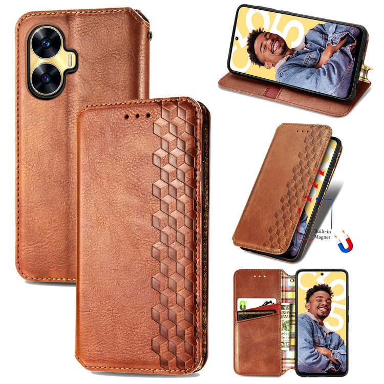 Cubic Grid Pressed Magnetic Leather Phone Case, For Infinix Note 12 G96, For Kyocera Android One S10, For OnePlus Ace 2, For Realme C55
