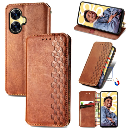 Cubic Grid Pressed Magnetic Leather Phone Case, For Infinix Note 12 G96, For Kyocera Android One S10, For OnePlus Ace 2, For Realme C55