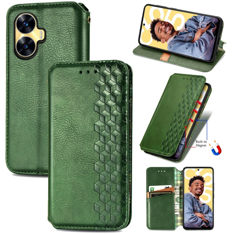 Cubic Grid Pressed Magnetic Leather Phone Case, For Infinix Note 12 G96, For Kyocera Android One S10, For OnePlus Ace 2, For Realme C55