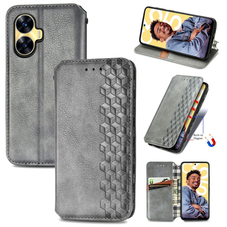 Cubic Grid Pressed Magnetic Leather Phone Case, For Infinix Note 12 G96, For Kyocera Android One S10, For OnePlus Ace 2, For Realme C55