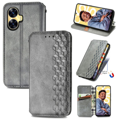 Cubic Grid Pressed Magnetic Leather Phone Case, For Infinix Note 12 G96, For Kyocera Android One S10, For OnePlus Ace 2, For Realme C55