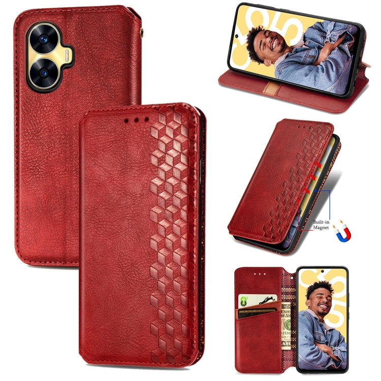 Cubic Grid Pressed Magnetic Leather Phone Case, For Infinix Note 12 G96, For Kyocera Android One S10, For OnePlus Ace 2, For Realme C55