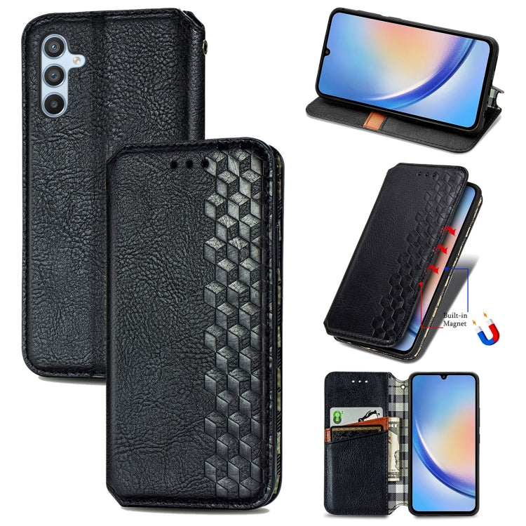 Cubic Grid Pressed Magnetic Leather Phone Case, For Samsung Galaxy A34 5G