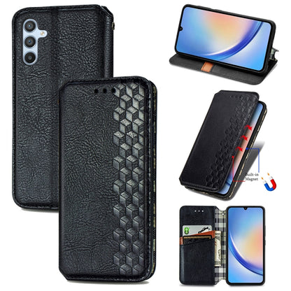 Cubic Grid Pressed Magnetic Leather Phone Case, For Samsung Galaxy A34 5G