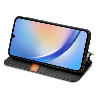 Cubic Grid Pressed Magnetic Leather Phone Case, For Samsung Galaxy A34 5G