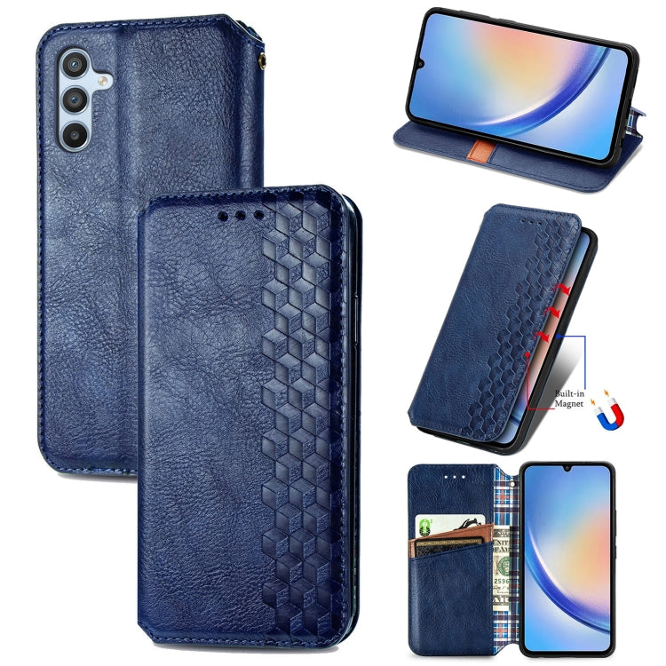 Cubic Grid Pressed Magnetic Leather Phone Case, For Samsung Galaxy A34 5G