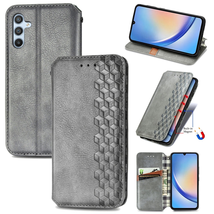 Cubic Grid Pressed Magnetic Leather Phone Case, For Samsung Galaxy A34 5G