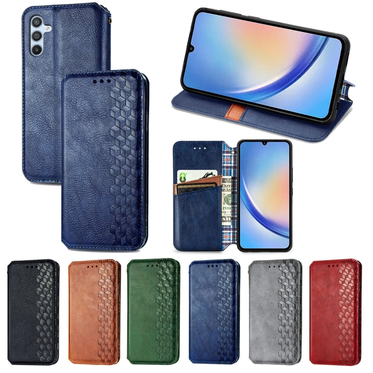 Cubic Grid Pressed Magnetic Leather Phone Case, For Samsung Galaxy A34 5G