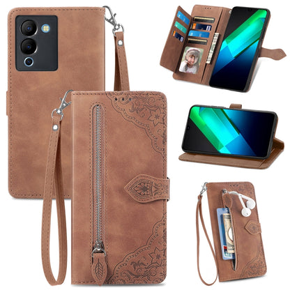 Embossed Flower Zipper Leather Phone Case, For Infinix Note 12 G96, For OnePlus Ace 2, For Tecno Pova Neo 5G, For vivo S15e