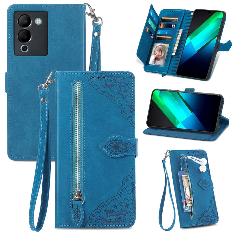 Embossed Flower Zipper Leather Phone Case, For Infinix Note 12 G96, For OnePlus Ace 2, For Tecno Pova Neo 5G, For vivo S15e