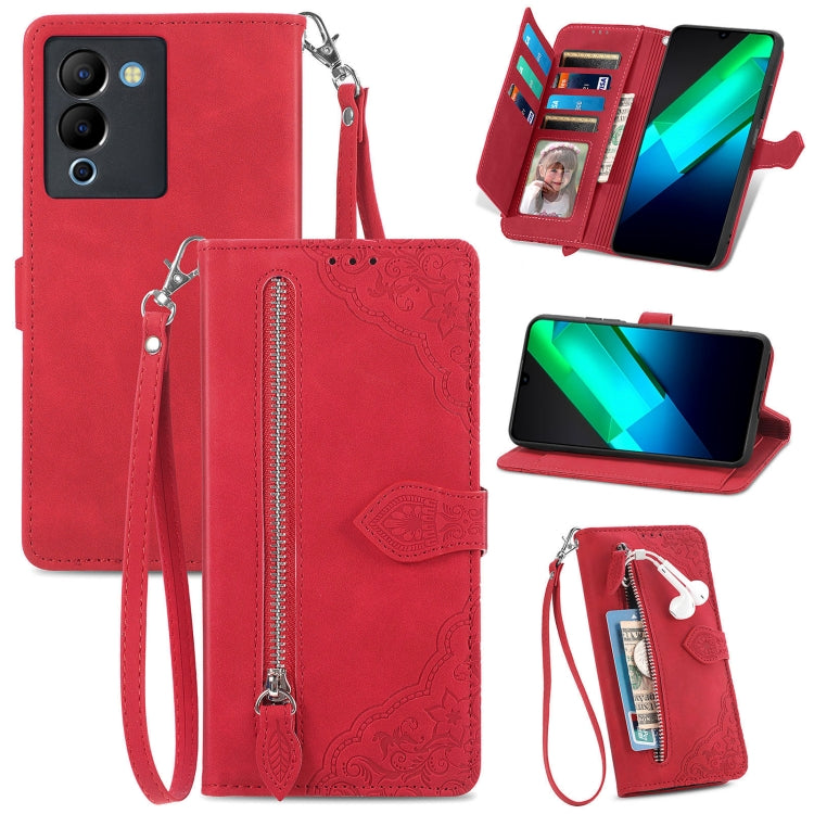 Embossed Flower Zipper Leather Phone Case, For Infinix Note 12 G96, For OnePlus Ace 2, For Tecno Pova Neo 5G, For vivo S15e