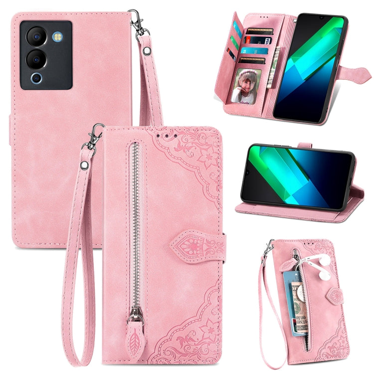 Embossed Flower Zipper Leather Phone Case, For Infinix Note 12 G96, For OnePlus Ace 2, For Tecno Pova Neo 5G, For vivo S15e