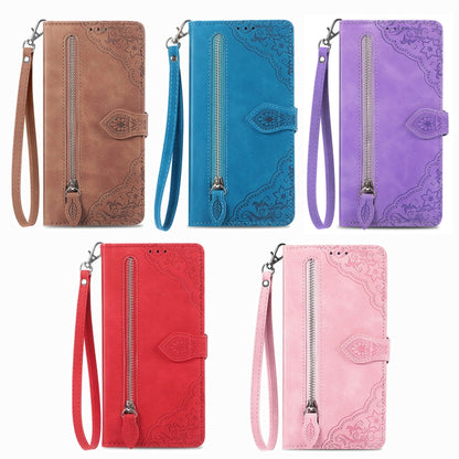 Embossed Flower Zipper Leather Phone Case, For Infinix Note 12 G96, For OnePlus Ace 2, For Tecno Pova Neo 5G, For vivo S15e
