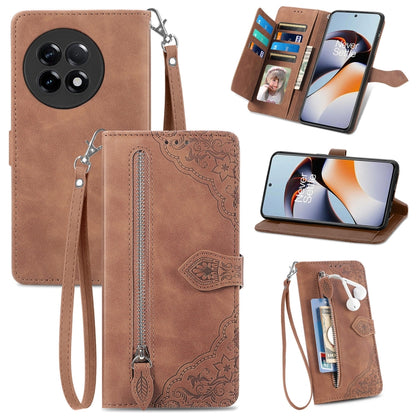Embossed Flower Zipper Leather Phone Case, For Infinix Note 12 G96, For OnePlus Ace 2, For Tecno Pova Neo 5G, For vivo S15e