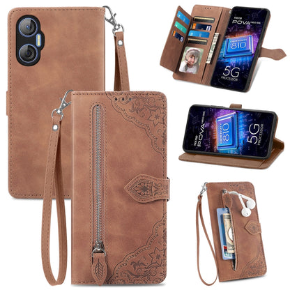 Embossed Flower Zipper Leather Phone Case, For Infinix Note 12 G96, For OnePlus Ace 2, For Tecno Pova Neo 5G, For vivo S15e