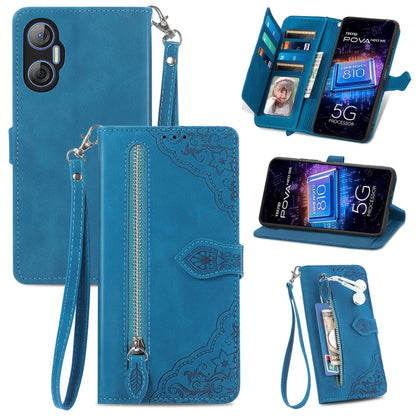 Embossed Flower Zipper Leather Phone Case, For Infinix Note 12 G96, For OnePlus Ace 2, For Tecno Pova Neo 5G, For vivo S15e