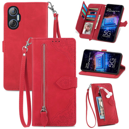 Embossed Flower Zipper Leather Phone Case, For Infinix Note 12 G96, For OnePlus Ace 2, For Tecno Pova Neo 5G, For vivo S15e