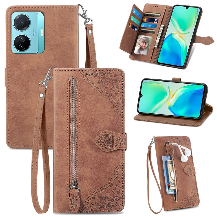Embossed Flower Zipper Leather Phone Case, For Infinix Note 12 G96, For OnePlus Ace 2, For Tecno Pova Neo 5G, For vivo S15e