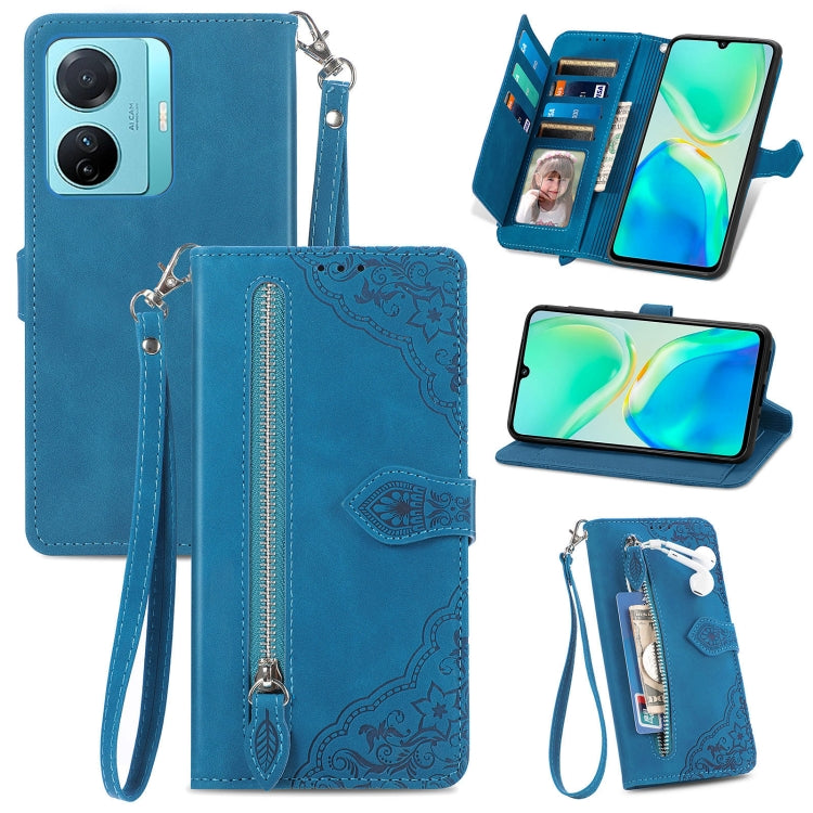 Embossed Flower Zipper Leather Phone Case, For Infinix Note 12 G96, For OnePlus Ace 2, For Tecno Pova Neo 5G, For vivo S15e