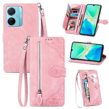 Embossed Flower Zipper Leather Phone Case, For Infinix Note 12 G96, For OnePlus Ace 2, For Tecno Pova Neo 5G, For vivo S15e