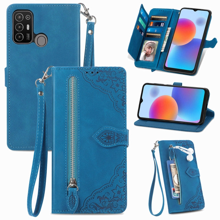 Embossed Flower Zipper Leather Phone Case, For ZTE Blade A52, For Samsung Galaxy A14 4G, For Samsung Galaxy A34 5G