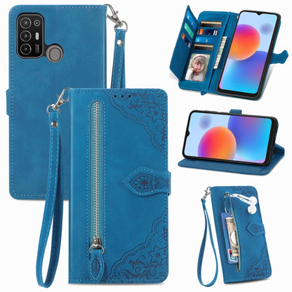 Embossed Flower Zipper Leather Phone Case, For ZTE Blade A52, For Samsung Galaxy A14 4G, For Samsung Galaxy A34 5G