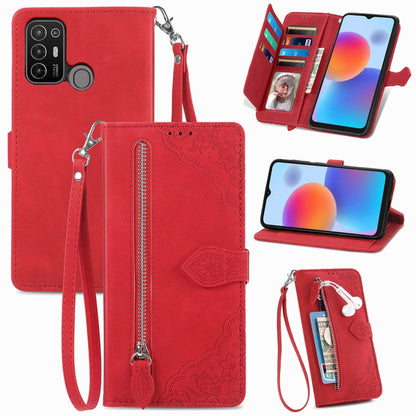 Embossed Flower Zipper Leather Phone Case, For ZTE Blade A52, For Samsung Galaxy A14 4G, For Samsung Galaxy A34 5G