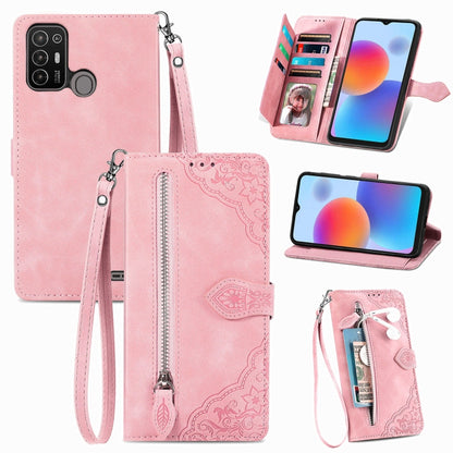 Embossed Flower Zipper Leather Phone Case, For ZTE Blade A52, For Samsung Galaxy A14 4G, For Samsung Galaxy A34 5G