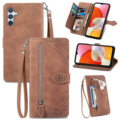 Embossed Flower Zipper Leather Phone Case, For ZTE Blade A52, For Samsung Galaxy A14 4G, For Samsung Galaxy A34 5G