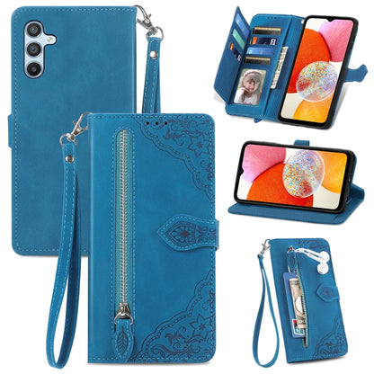 Embossed Flower Zipper Leather Phone Case, For ZTE Blade A52, For Samsung Galaxy A14 4G, For Samsung Galaxy A34 5G