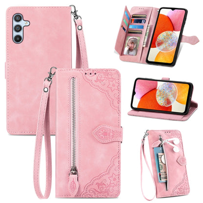 Embossed Flower Zipper Leather Phone Case, For ZTE Blade A52, For Samsung Galaxy A14 4G, For Samsung Galaxy A34 5G