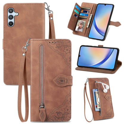 Embossed Flower Zipper Leather Phone Case, For ZTE Blade A52, For Samsung Galaxy A14 4G, For Samsung Galaxy A34 5G