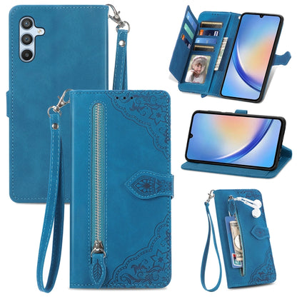 Embossed Flower Zipper Leather Phone Case, For ZTE Blade A52, For Samsung Galaxy A14 4G, For Samsung Galaxy A34 5G