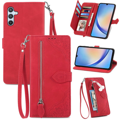 Embossed Flower Zipper Leather Phone Case, For ZTE Blade A52, For Samsung Galaxy A14 4G, For Samsung Galaxy A34 5G