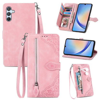 Embossed Flower Zipper Leather Phone Case, For ZTE Blade A52, For Samsung Galaxy A14 4G, For Samsung Galaxy A34 5G