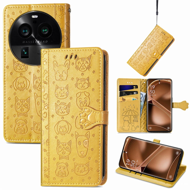 Cat and Dog Embossed Leather Phone Case, For OnePlus Nord CE 3 Lite, For OPPO Find X6 Pro, For OPPO Find X6, For Nokia C32