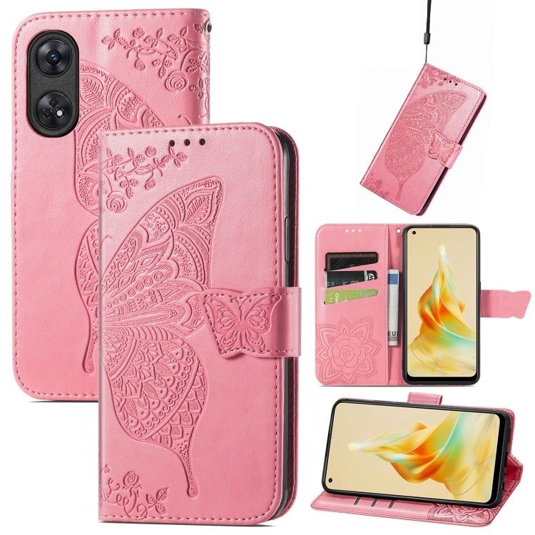 Butterfly Love Flower Embossed Leather Phone Case, For OPPO Reno8 T 4G, For Honor 9C