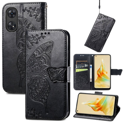 Butterfly Love Flower Embossed Leather Phone Case, For OPPO Reno8 T 4G, For Honor 9C