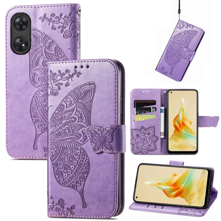 Butterfly Love Flower Embossed Leather Phone Case, For OPPO Reno8 T 4G, For Honor 9C