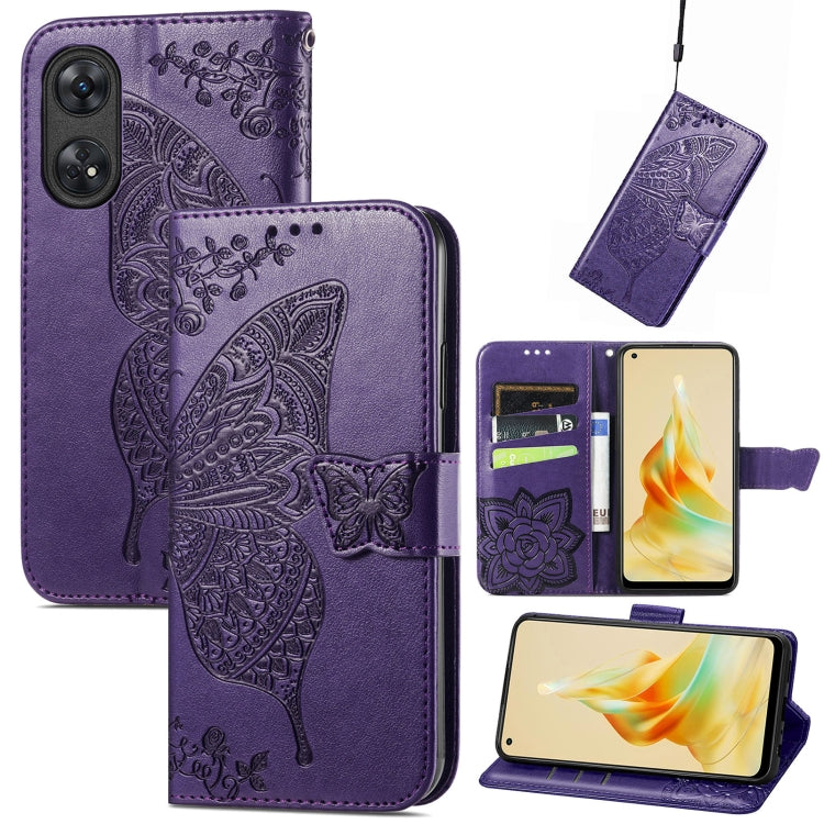 Butterfly Love Flower Embossed Leather Phone Case, For OPPO Reno8 T 4G, For Honor 9C
