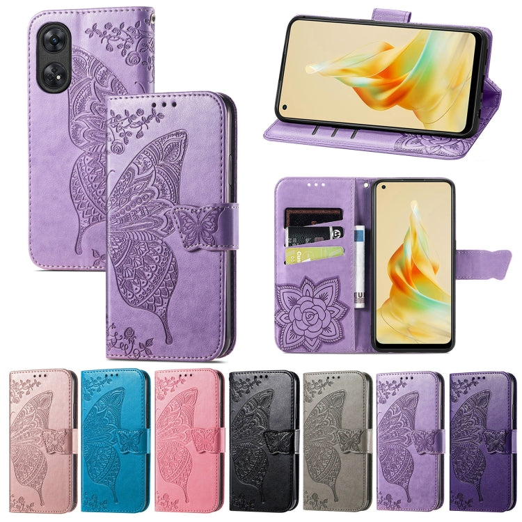 Butterfly Love Flower Embossed Leather Phone Case, For OPPO Reno8 T 4G, For Honor 9C