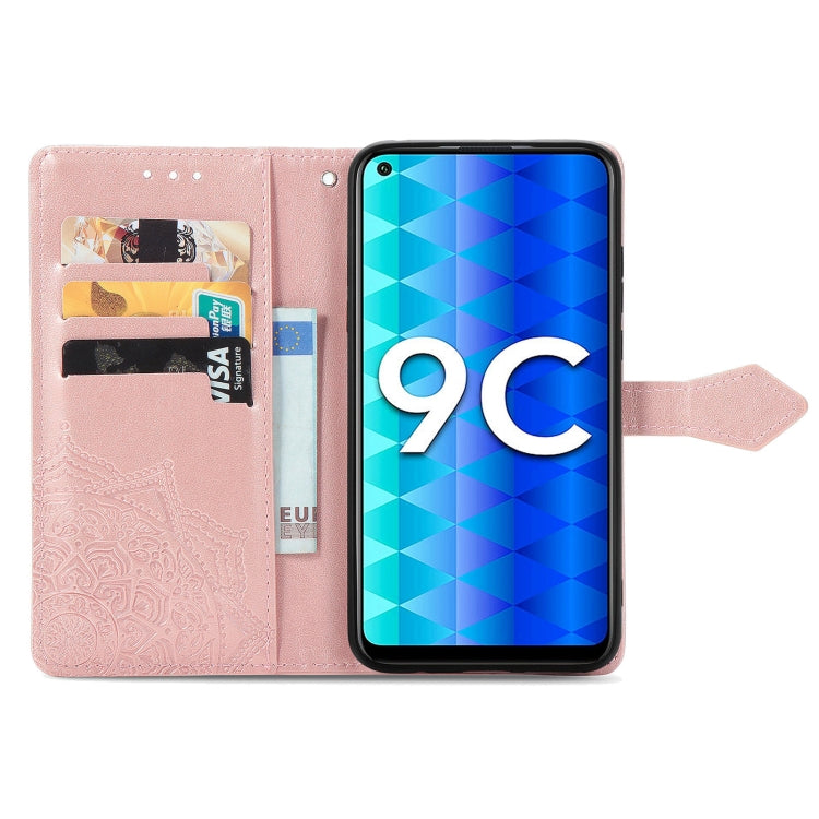 Mandala Flower Embossed Leather Phone Case, For Honor 9C